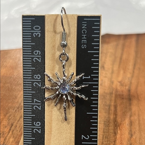 Radiant Silver Sunburst Earrings with Blue Accent - Picture 2 of 5